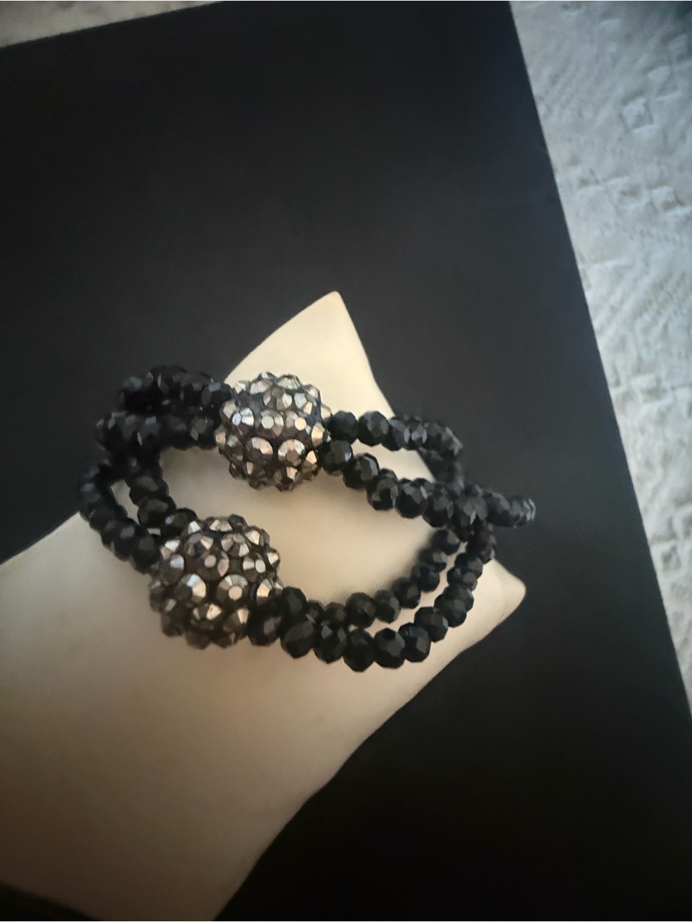 Black Crystal Bead Stretch Bracelet with Pavé Spheres